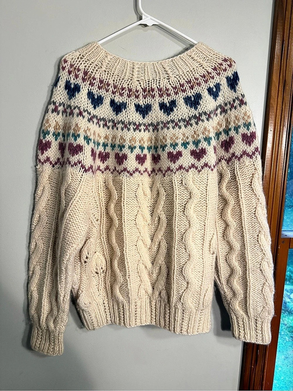 Vintage Susann D Hand-Knit Cable & Fair Isle Yoke Sweater - Size Large